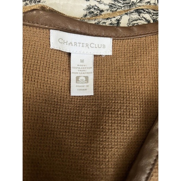 Charter Club Women’s Sweater Cardigan Open Color Block Cotton Pocket Medium - Picture 4 of 9